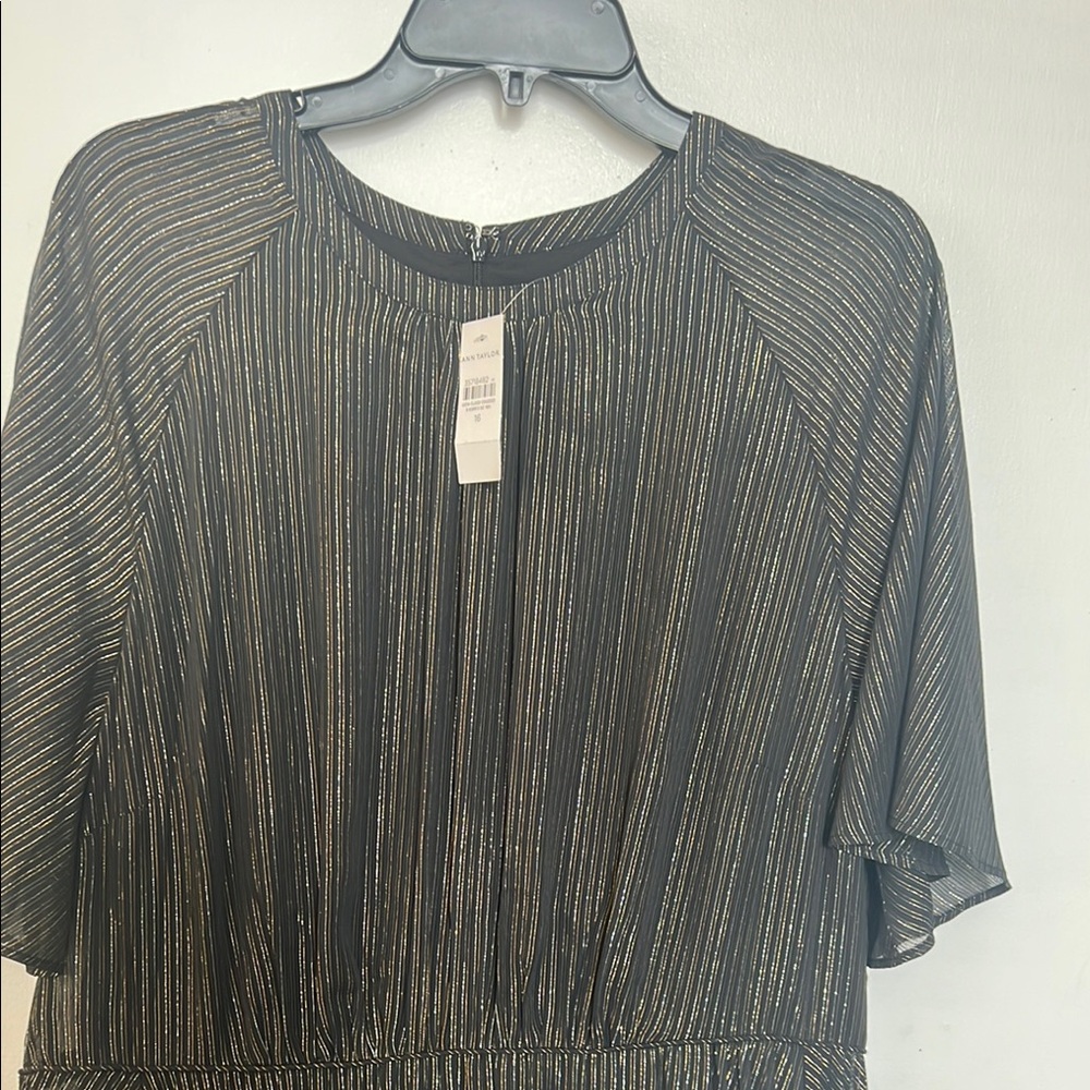 NWT - Ann Taylor Shimmer Stripe Pleated Flare Dress - Size 16 - Picture 5 of 10
